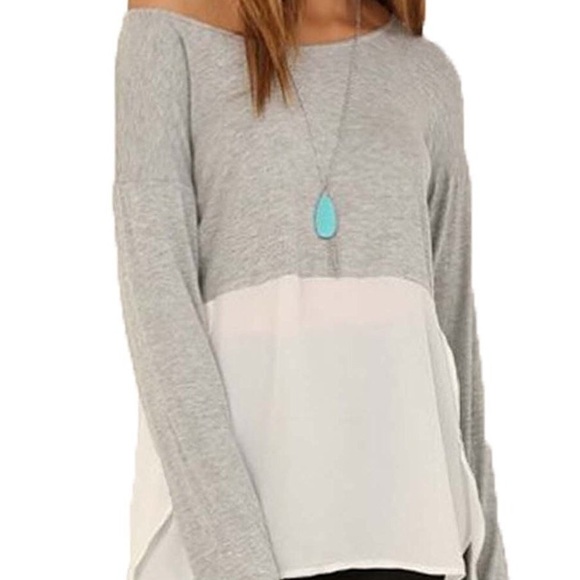 1 day sale! grey & white split hem chiffon top - Picture 2 of 4