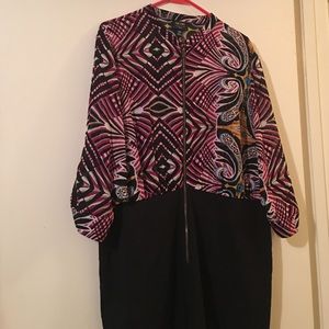 Bodycon dress, see through top, ribbed bottom.