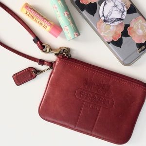 Coach Red Leather Wristlet with Logo Stamp