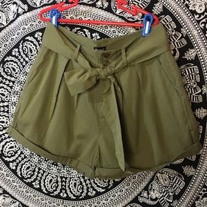 Green tie waist shorts