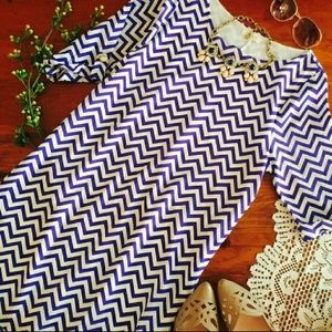 Blue and white chevron shift dress