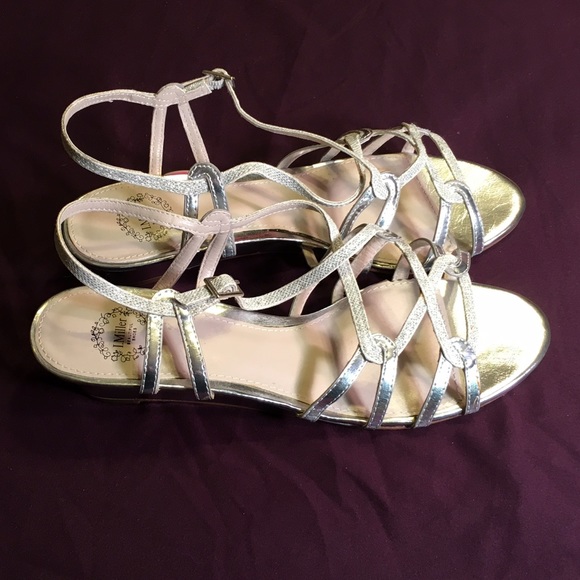 Metallic Strappy Wedge Sandals