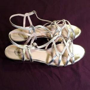 Metallic Strappy Wedge Sandals