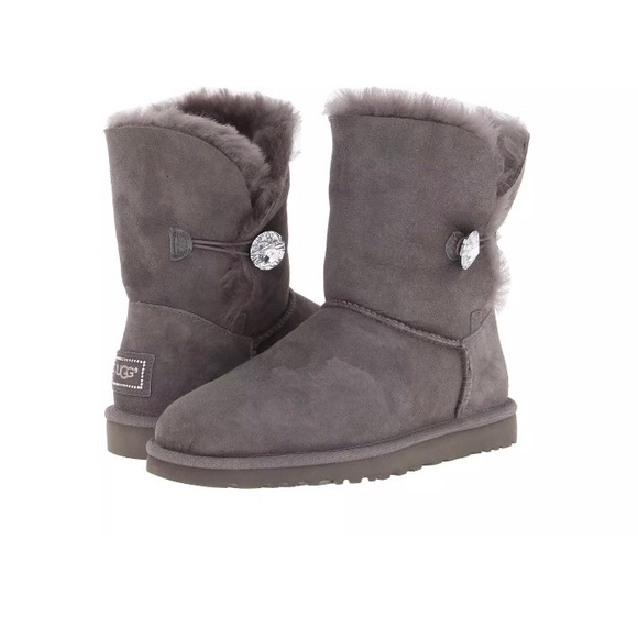 UGG GRAY BAILEY BUTTON SWAROVSKI BLING BOOTS Size6