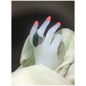 Chic Artificial Jade Embossed Ring For Woman