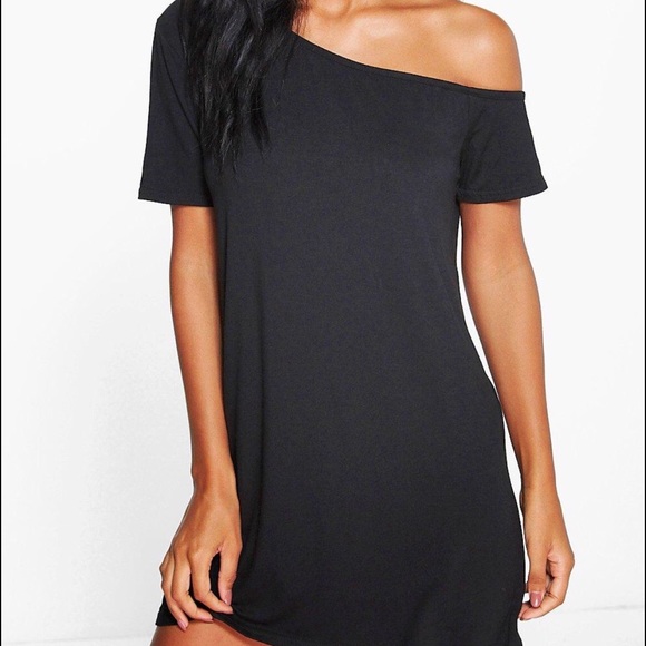 Basic slash neck cap sleeve slouch dress