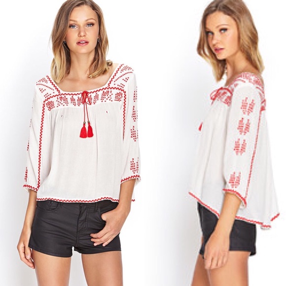 Forever 21 Tops - Embroidered peasant top