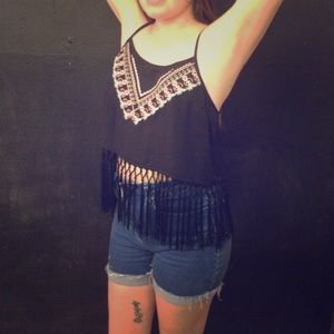 Embroidered Crop Top with Fringe