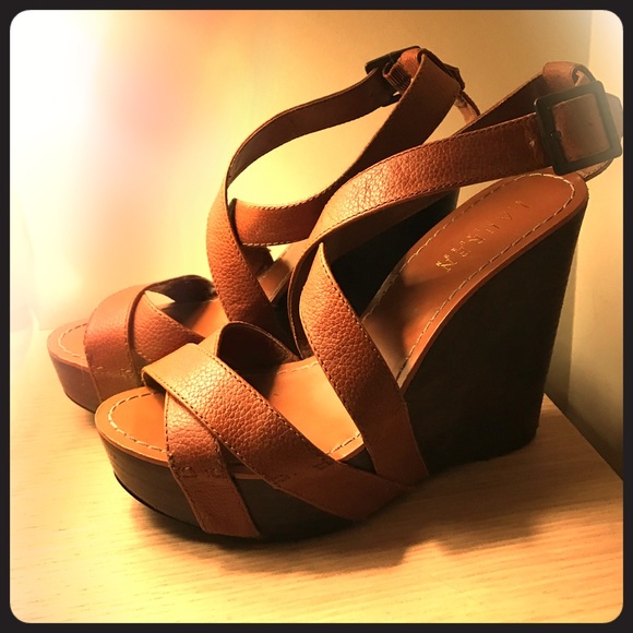 Ralph Lauren tan leather wedges