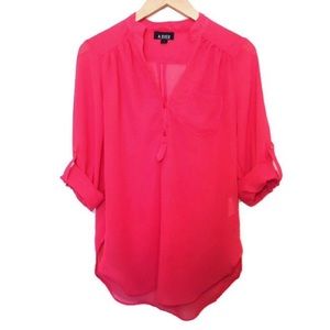 A. Byer Sheer Pink V-Neck Tunic Blouse
