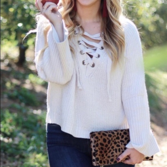 Last❣️Stone Lace Up Pull Over Sweater - Picture 2 of 4