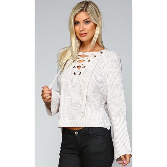 Last❣️Stone Lace Up Pull Over Sweater - Picture 3 of 4