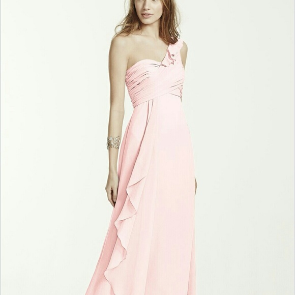 David's Bridal One Shoulder Chiffon Dress Petal