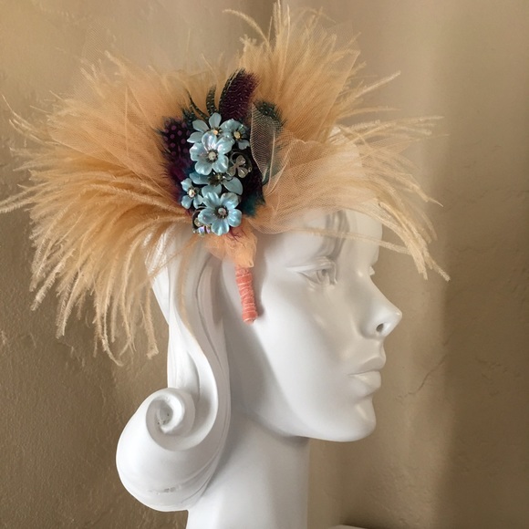 Vintage Ballet Pink Feathered and Jeweled Headband
