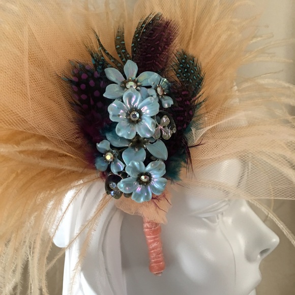 Vintage Ballet Pink Feathered and Jeweled Headband