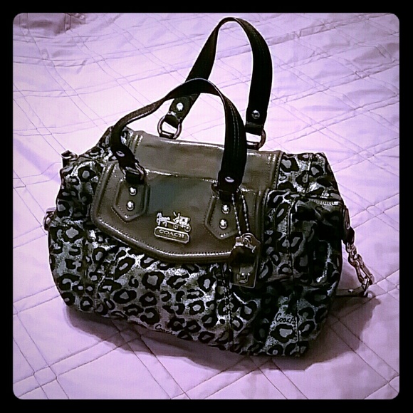Black and Silver Leopard Coach Purse