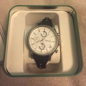 Fossil Leather strap watch silver hardware ES3817