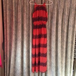 Pink and blue maxi dress