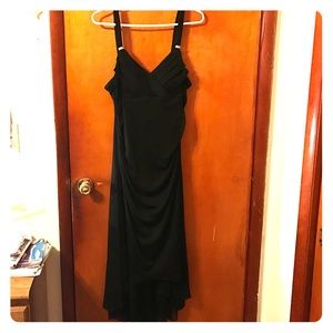 Formal black dress with rhinestones on the straps