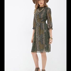 Print floral high neck midi dress