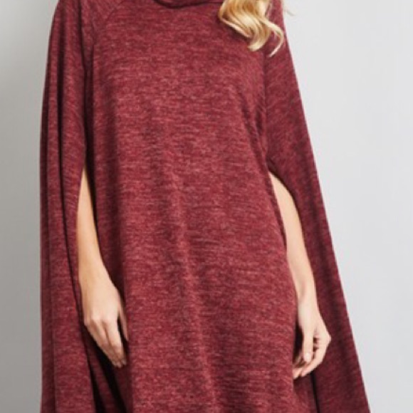 Red wine sweater dress cape sweater poncho dress - Picture 4 of 11