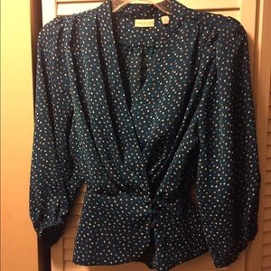 Eva Mendes-polka dot long sleeve blouse