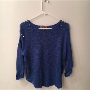 Blue Women's Sweater with Studded Shoulders