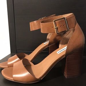 Cognac Leather Ankle Strap Heels