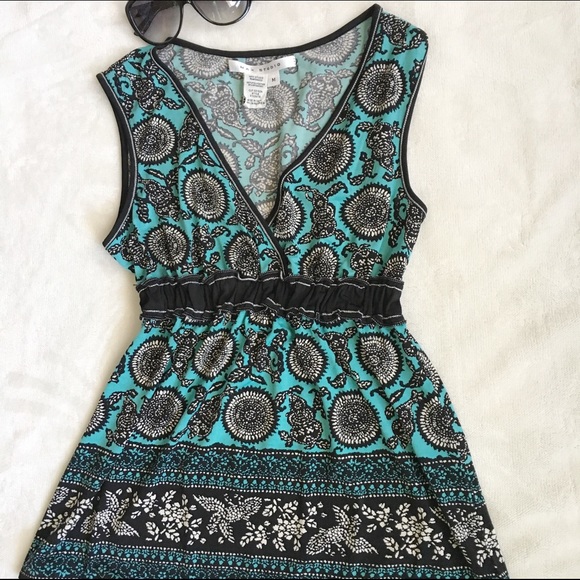 Max Studio Sleeveless Teal And Black Blouse