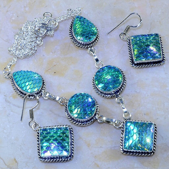 boutique Jewelry - 🌹3X H.P.🌹DICHROIC GLASS 925  NECKLACE & EARRINGS