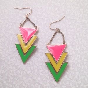 Jewelry - neon yellow green pink triangle earrings Jewelry - neon yellow green pink triangle earrings