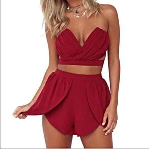 Wine Red Two Piece Romper
