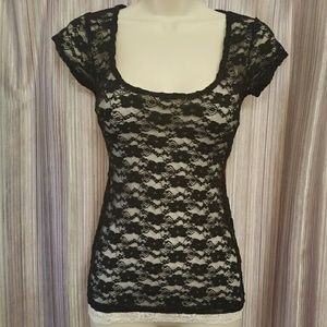 🕊GUESS black lace scoop neck tee