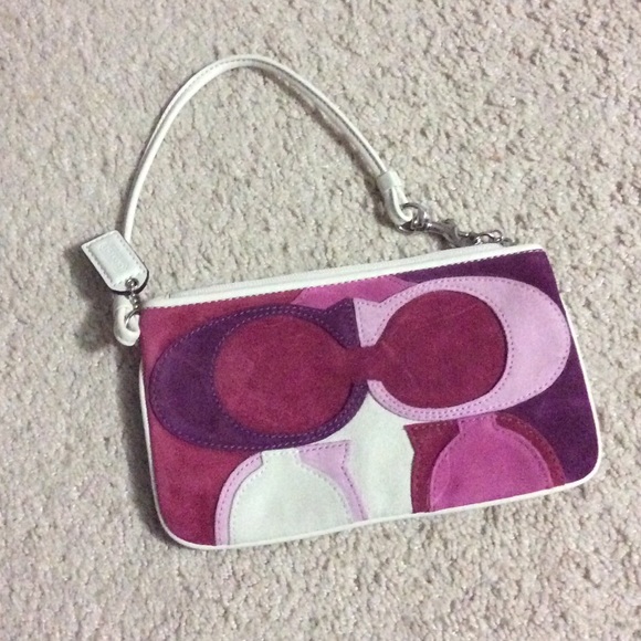 Coach suede pink purple and white wristlet