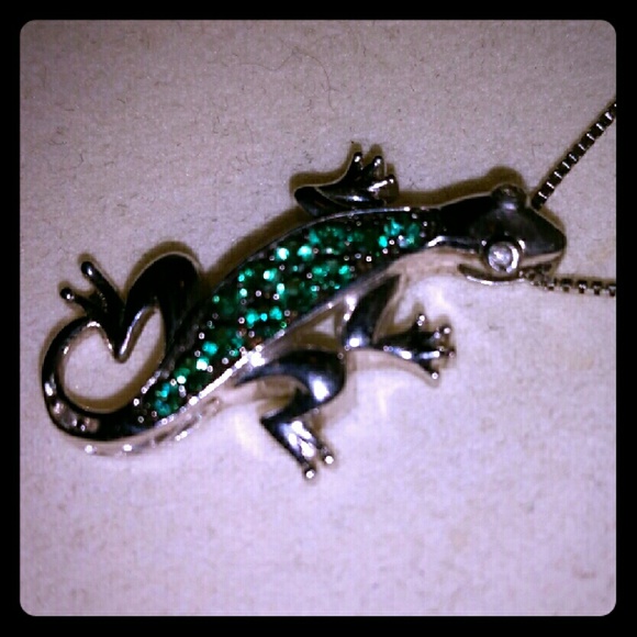 Emerald + Diamond Silver Gecko Necklace