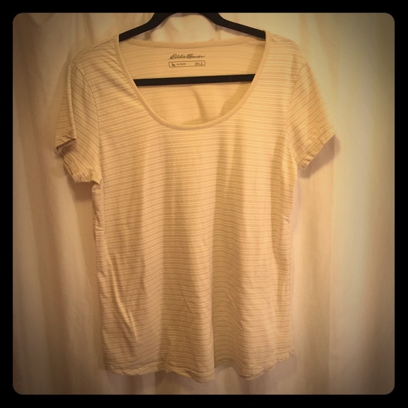 Eddie Bauer Tan and white striped tee - Picture 1 of 4