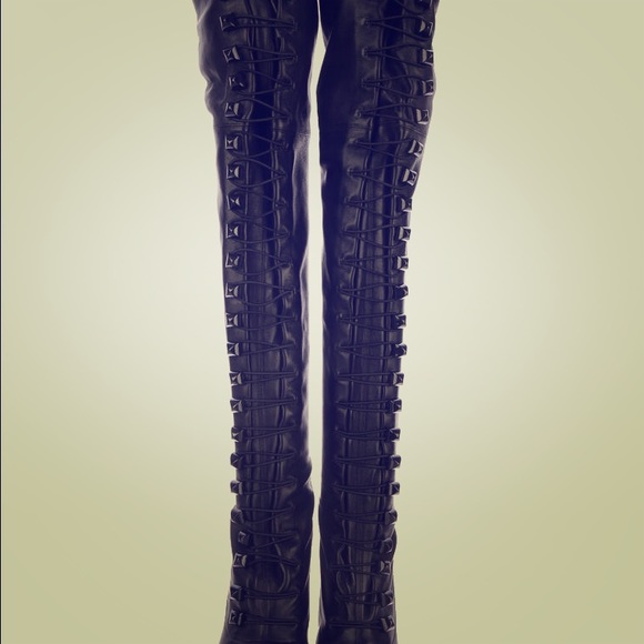 Louboutin over the knee black corset ronfifi boot