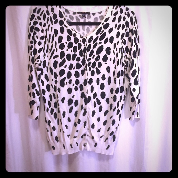 Black and white spotted sweater with rhinestones