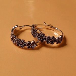 Sterling Silver & Marcasite Hoop Earrings