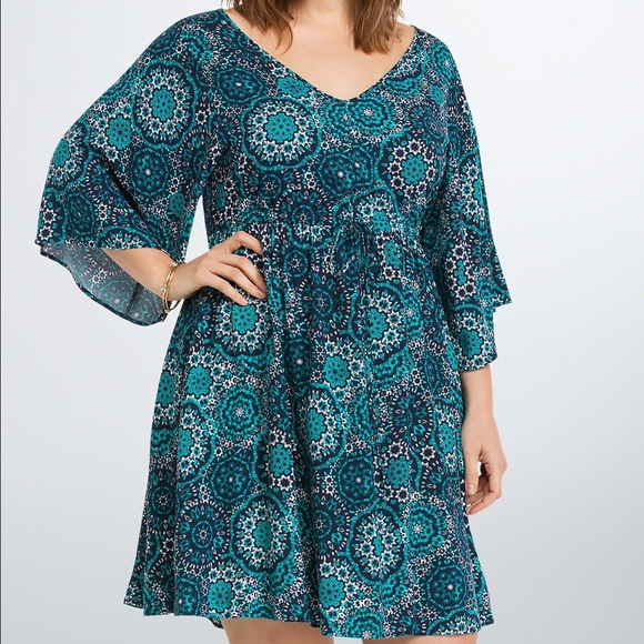 💔Sold! Torrid Geo Print Lattice Back Dress Plus - Picture 2 of 3