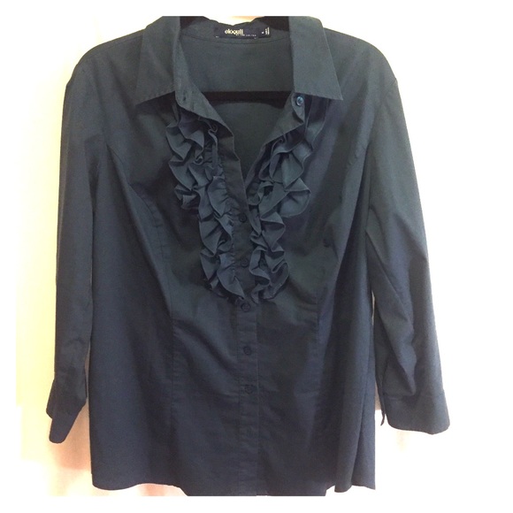 Eloquii Dark teal ruffled button down