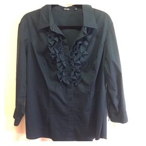 Eloquii Dark teal ruffled button down
