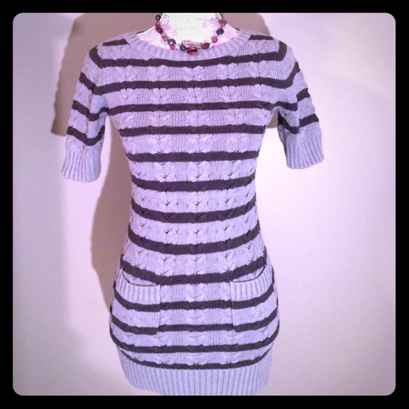 Youth girls cable knit sweater dress grey stripe - Picture 1 of 4