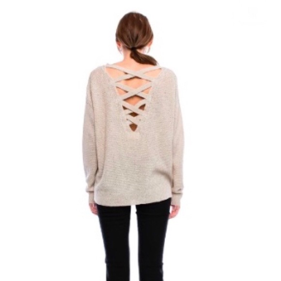 LAST Taupe Crisscross Back Knit Sweater - Picture 2 of 4