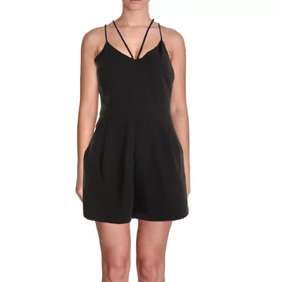 Lush Black Romper Strappy Cross Strap Back v Neck - Picture 3 of 6