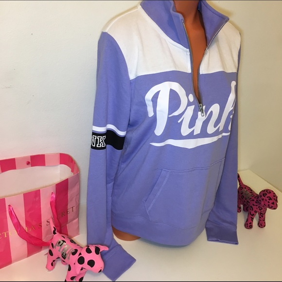 🚫SOLD🚫NEW PINK VS HALF ZIP LOGO SWEATSHIRT - Picture 2 of 4