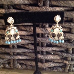 NWT MOTHER OF PEARL &TURQ SS EARRINGS
