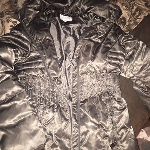 Shell down faux fur trim jacket