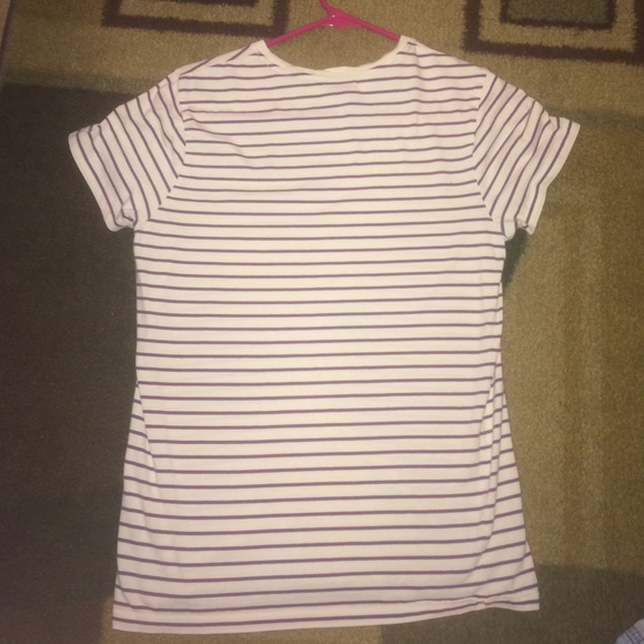 White Polo T-Shirt with purple stripes. - Picture 2 of 2