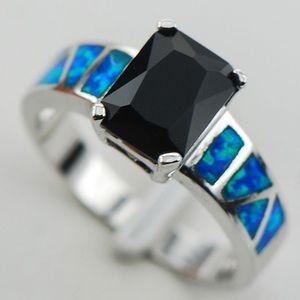 Black onyx and blue fire opal ring size 8